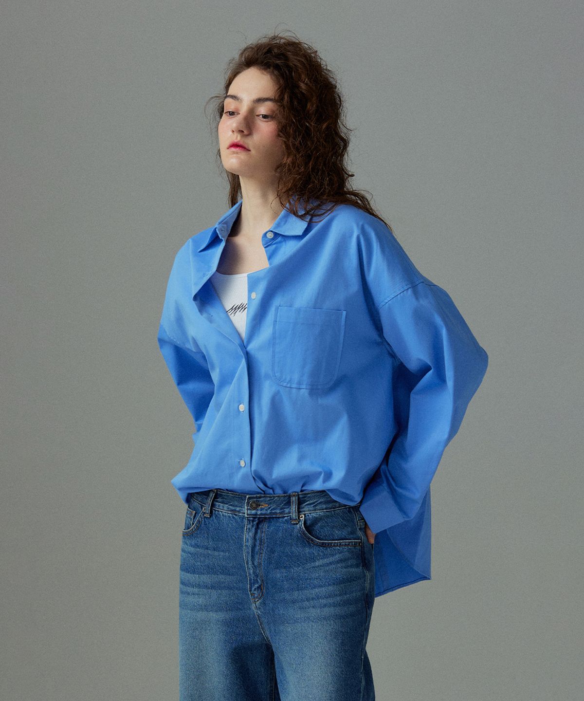 므아므(MMAM) [ESSENTIAL] Pocket basic pin tuck over-fit shirt
