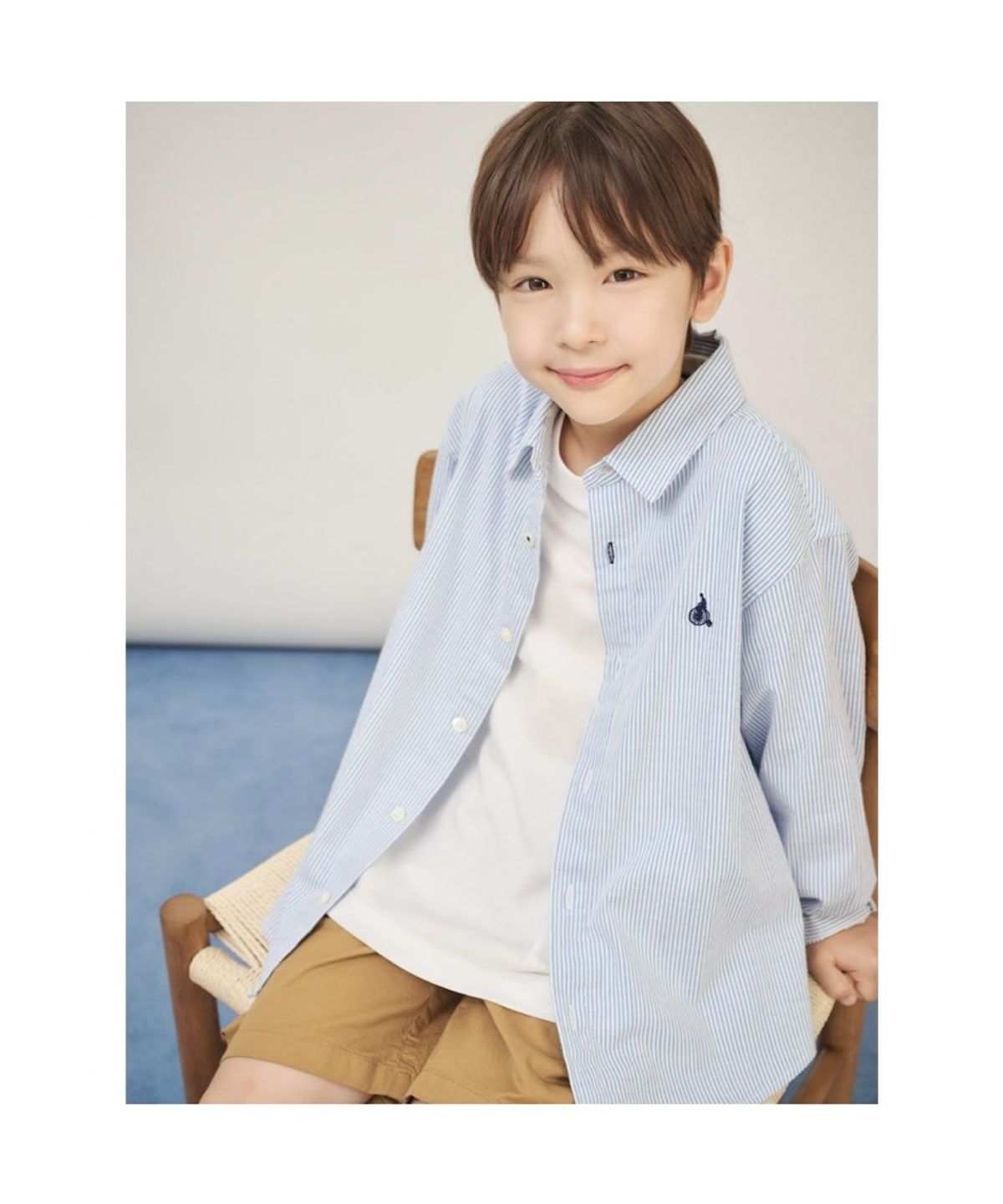 빈폴 키즈(BEANPOLE KIDS) 시어서커 스트라이프 오버핏 셔츠  스카이 블루 (BI5764U02Q) (BI5764U02Q) (BI5764U02Q)