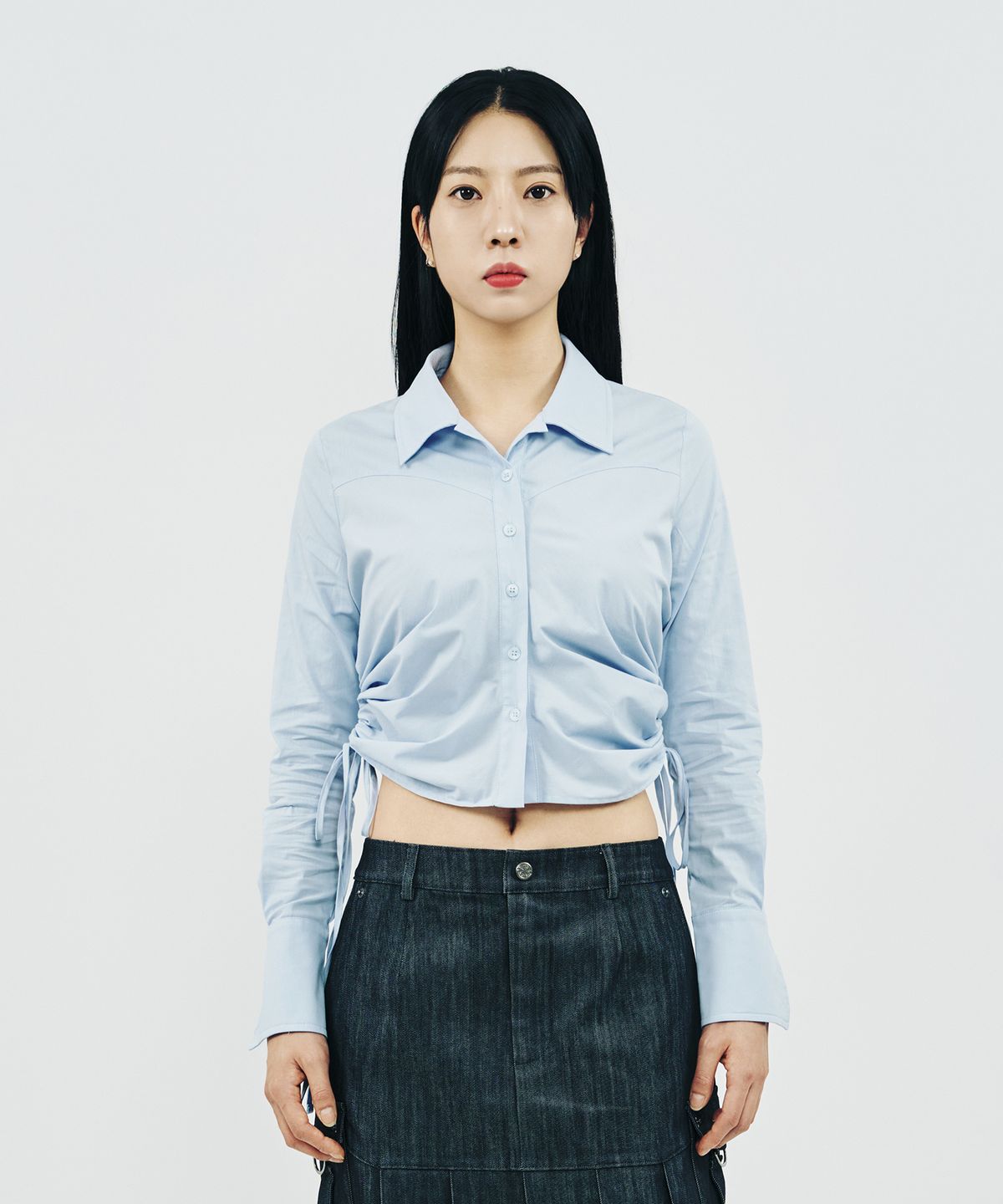 페노메논시퍼(PHENOMENON SEEPER) SHIRRING LONG SLEEVE SHIRT_BL