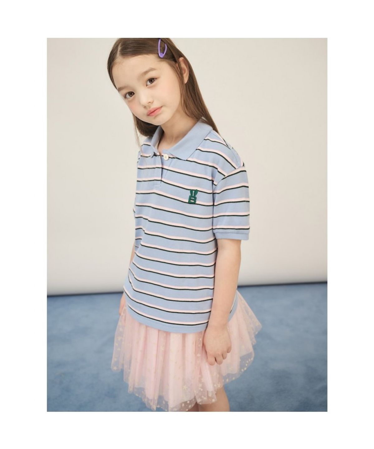빈폴 키즈(BEANPOLE KIDS) 여아 스트라이프 반소매 피케티셔츠  스카이 블루 (BI5742G03Q) (BI5742G03Q) (BI5742G03Q)