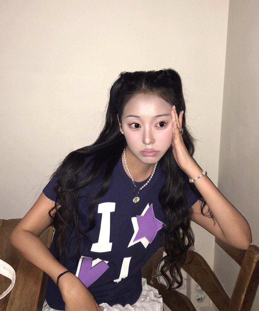 YK 체크 아플리케 반팔티셔츠 네이비