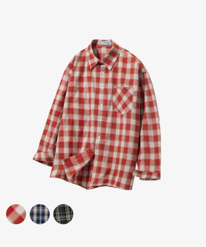 MS001 오버핏 체크 셔츠_레드