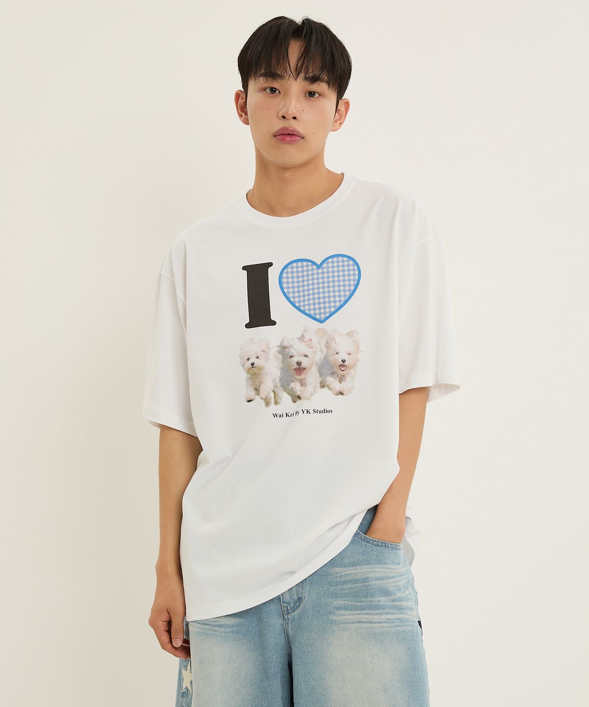 와이케이(WAIKEI) I LOVE 말티즈 반팔티셔츠 화이트