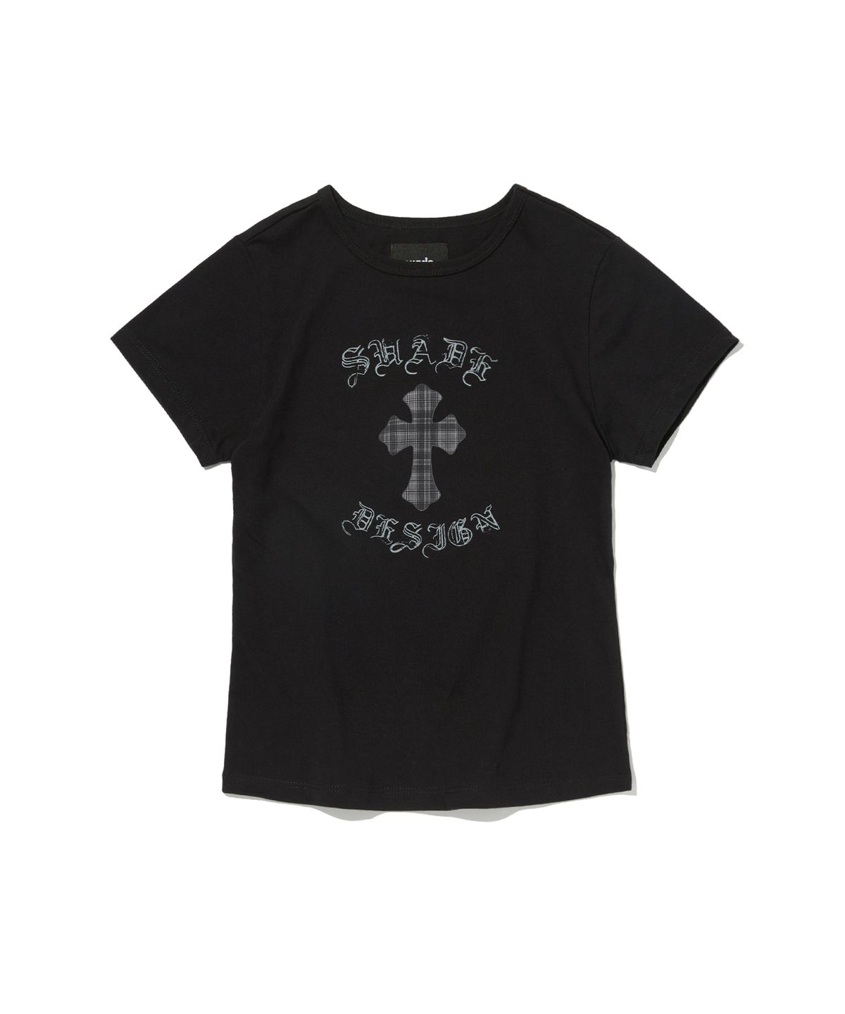 스웨이드(SUADE) CHECKERED CROSS CROP TEE [BLACK]