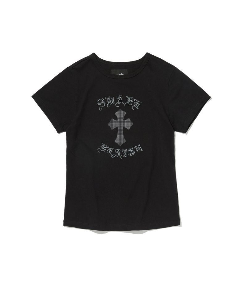 CHECKERED CROSS CROP TEE [BLACK]