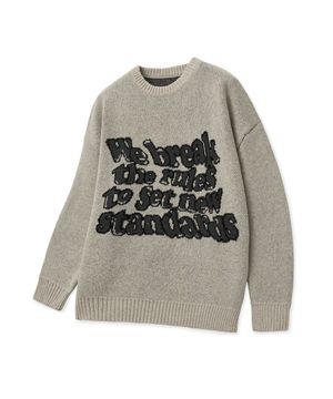 87-STAN191 아트 레터링 오버핏 자카드 니트 그레이