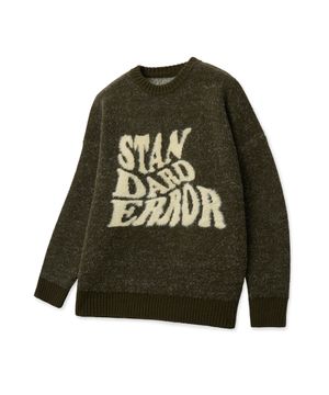 87-STAN192 풀오버 브러쉬 레터링 자카드 니트 카키
