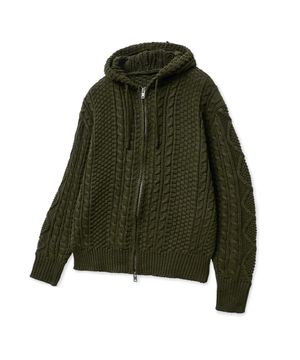 87-STAN193 베이직 케이블 투웨이 후드집업 니트 카키
