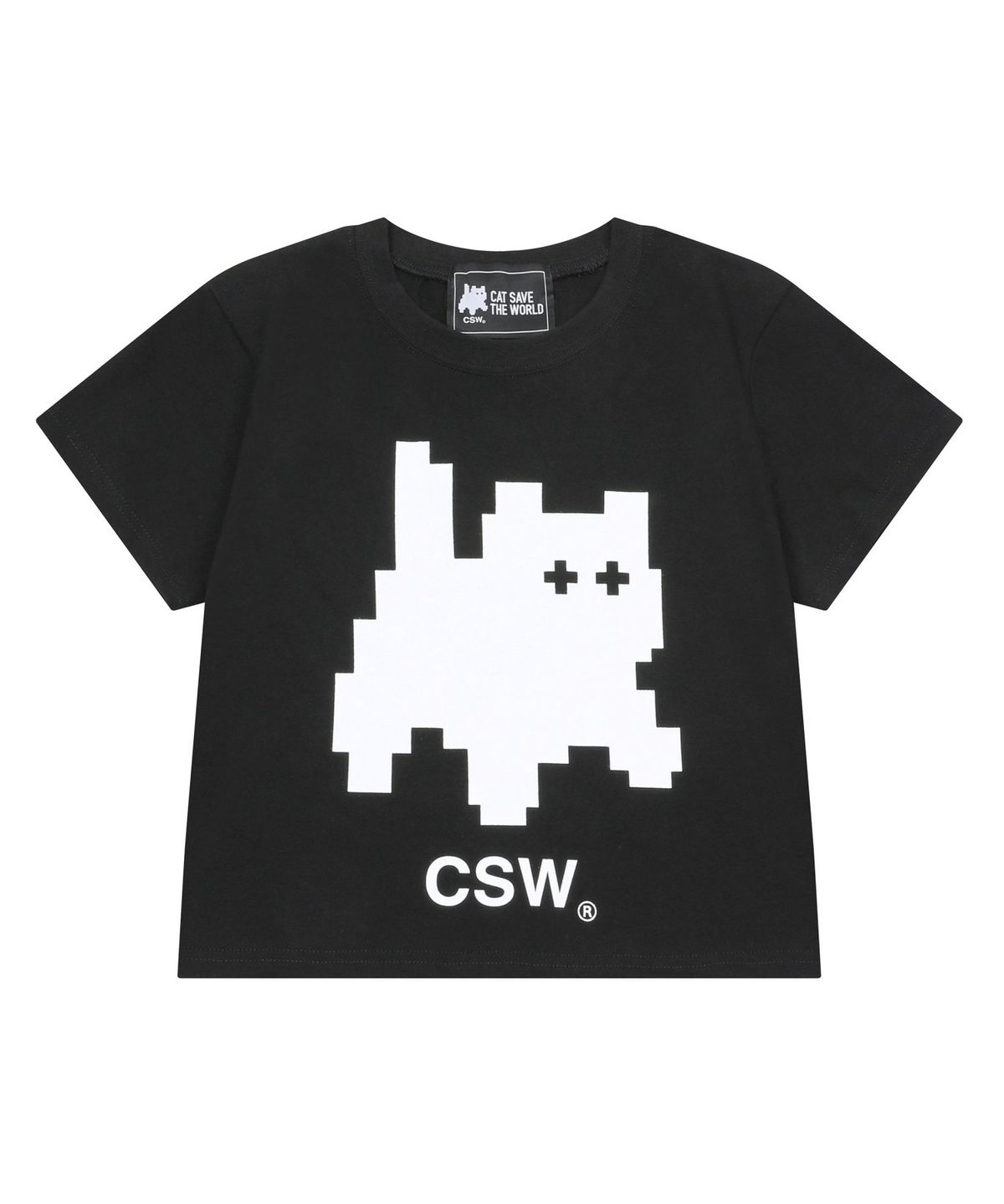 캣세이브더월드(CATSAVETHEWORLD) 멜팅 시그니처 빅 로고 크롭 티 (2컬러)