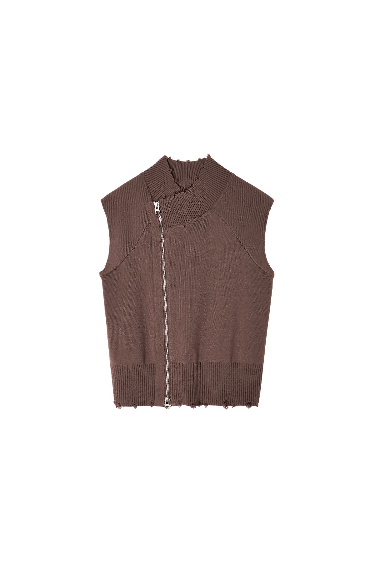 MUSINSA公式 | MATIN KIM HIGH NECK LOGO KNIT ZIP UP VEST IN BROWN