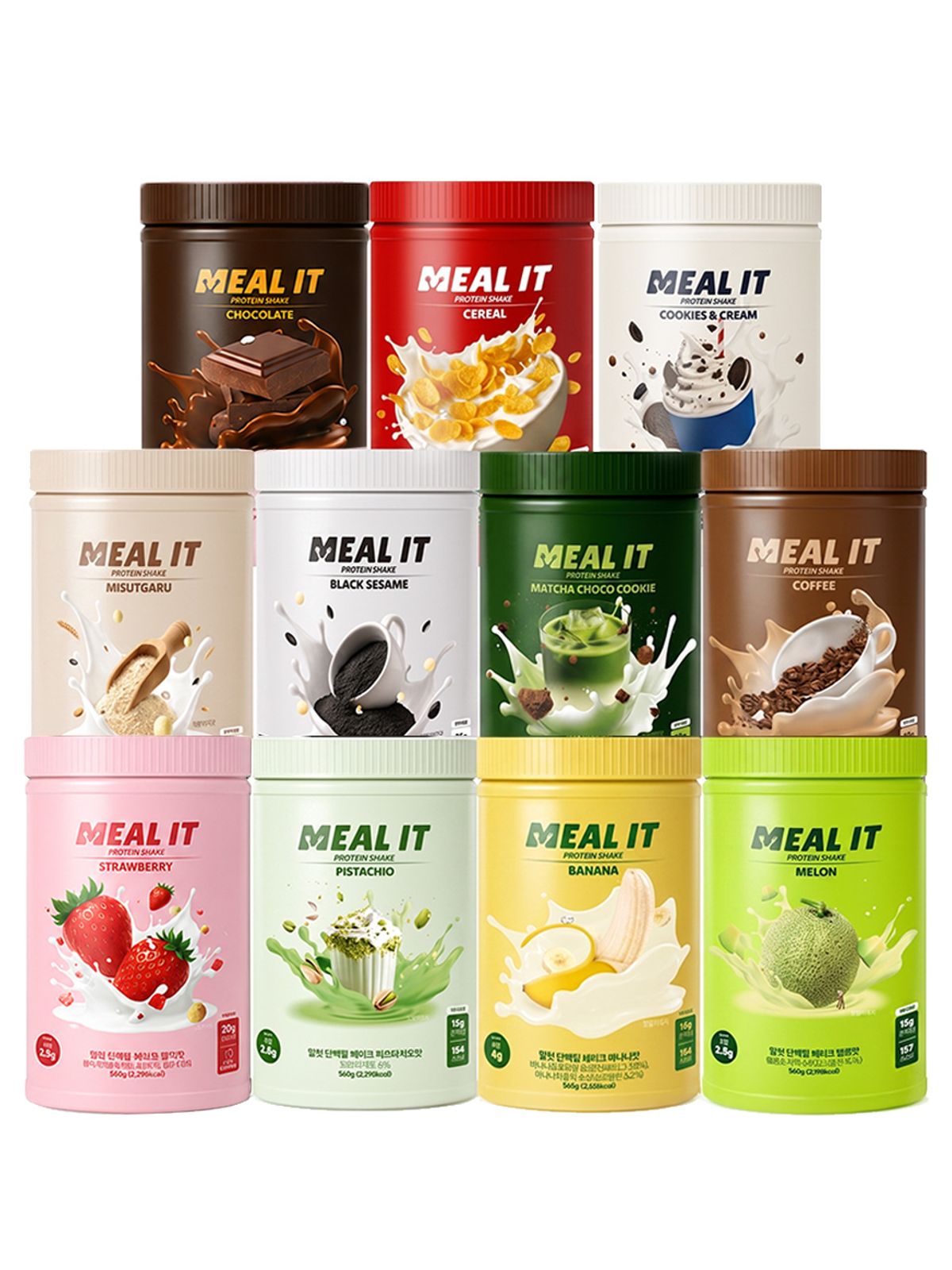 밀잇(MEAL IT) [2통] 식단관리 단백질 쉐이크 프로틴 560g (피스타치오, 시리얼, 미숫가루, 초콜릿, 바나나, 커피)