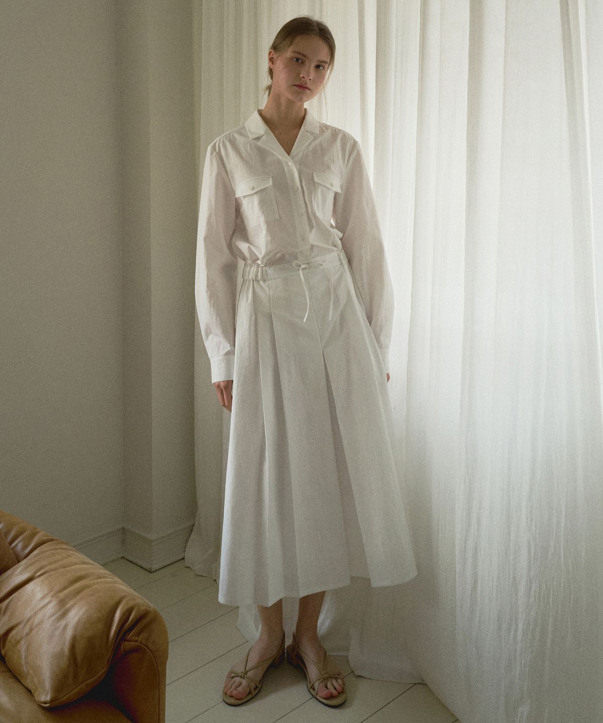 오떼뜨(OCTETTE) PLEATS SHIRT-DRESS_WHITE