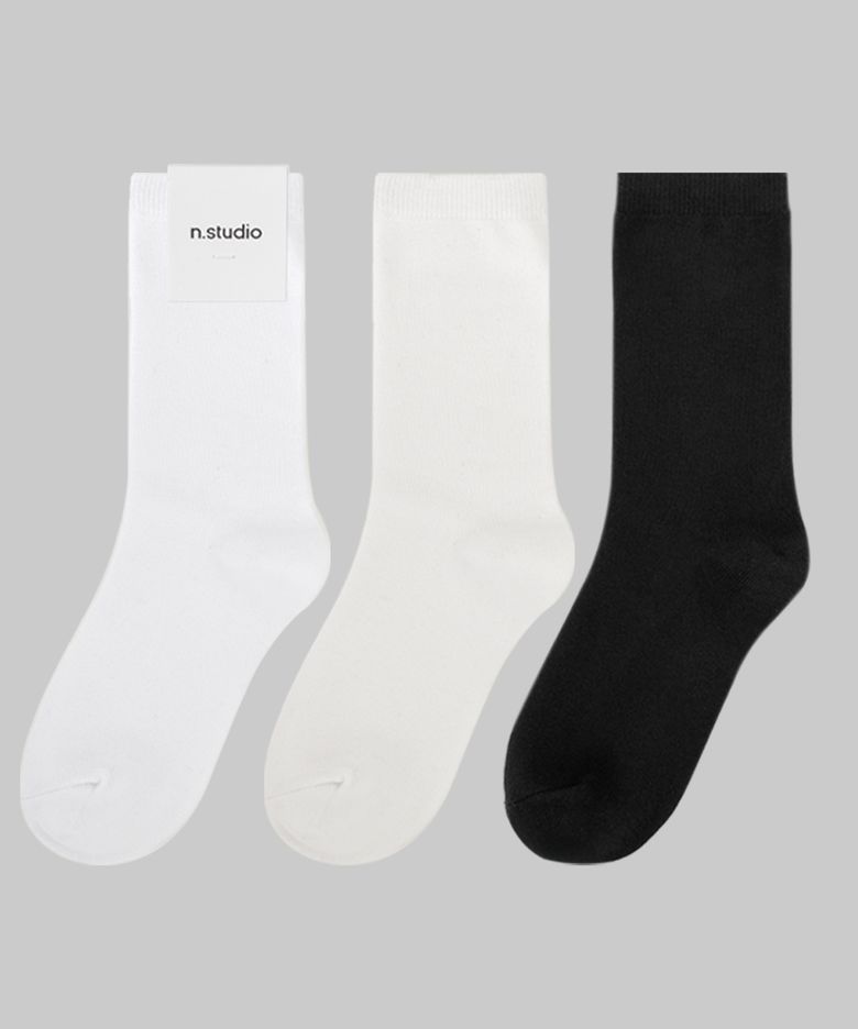 [3pack] 코시모 크루 삭스_블랙/화이트/코튼화이트