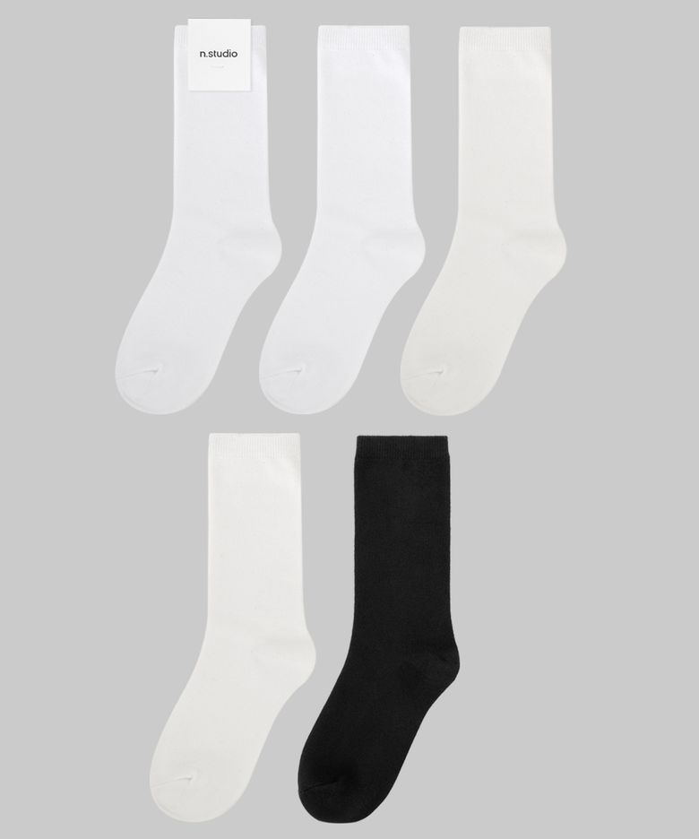 [5pack] 코시모 미들 삭스_블랙/화이트/코튼화이트