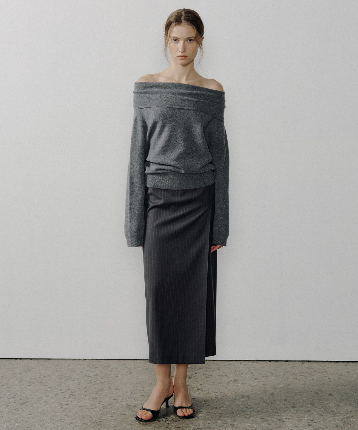 오떼뜨(OCTETTE) STRIPE BELTED MAXI SKIRT_2COLOR