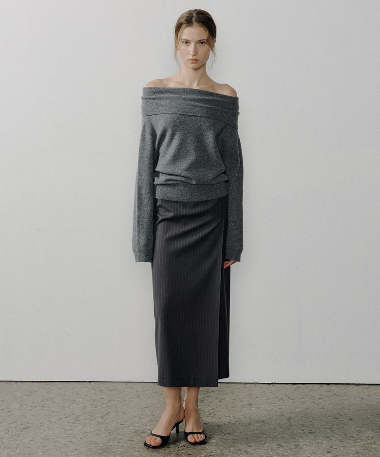 STRIPE BELTED MAXI SKIRT_2COLOR