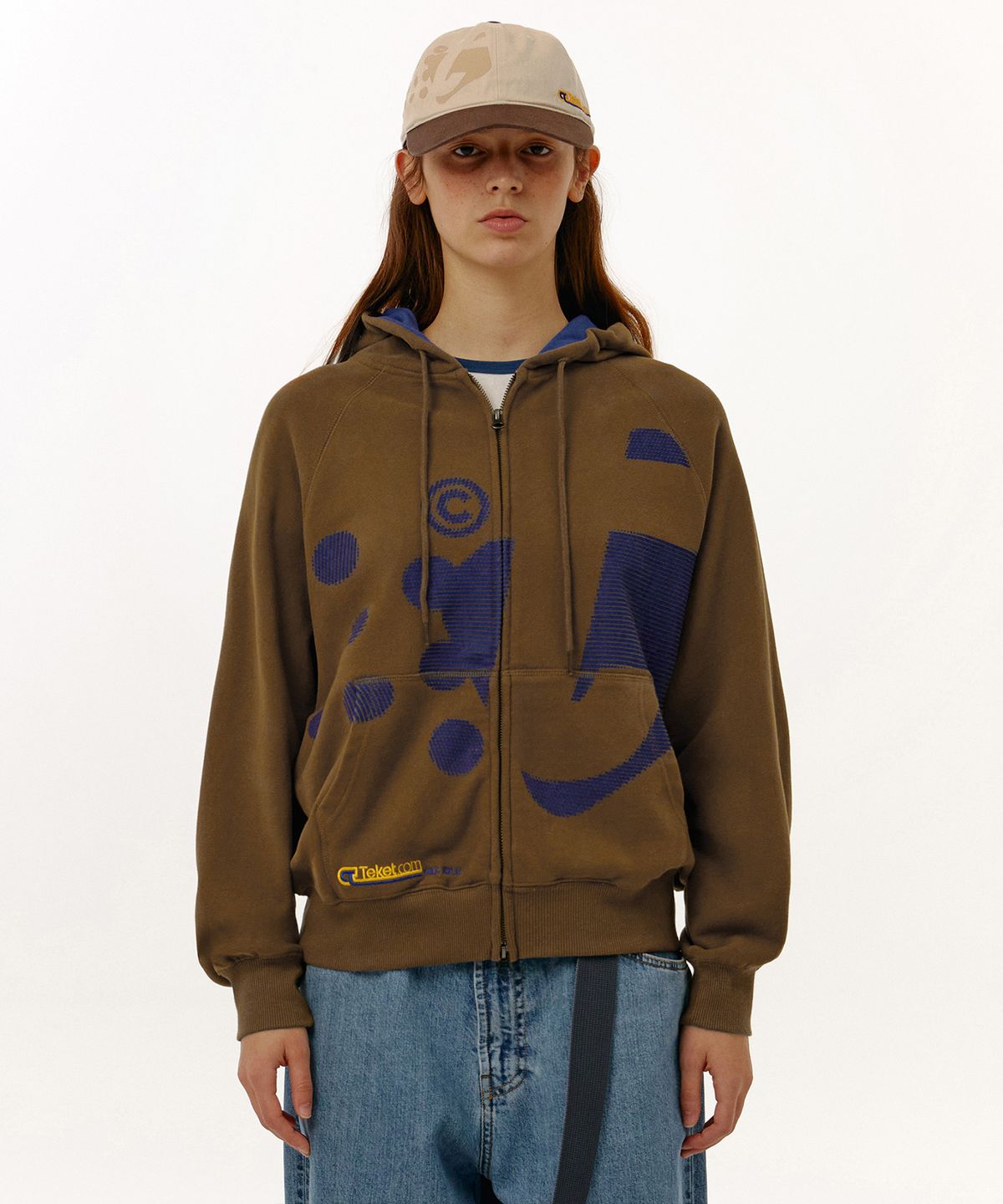 테켓(TEKET) Dot-Com Zip-Up Hoodie Brown