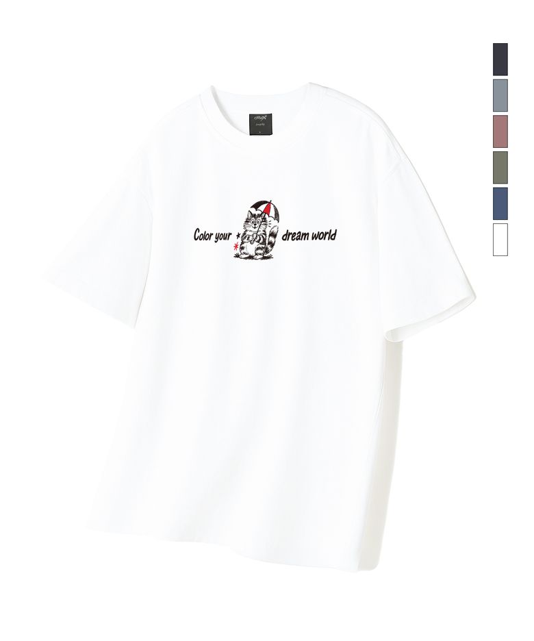 Hollysheesh Dream Coloring Cat 피그먼트 오버핏 반팔 티셔츠_6 COL (크롭 포함)
