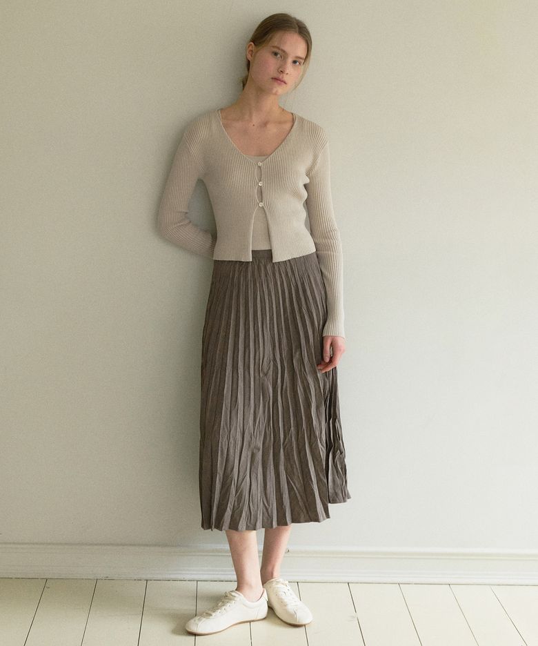 BIAS DOUBLE PLEATS SKIRT_BROWN