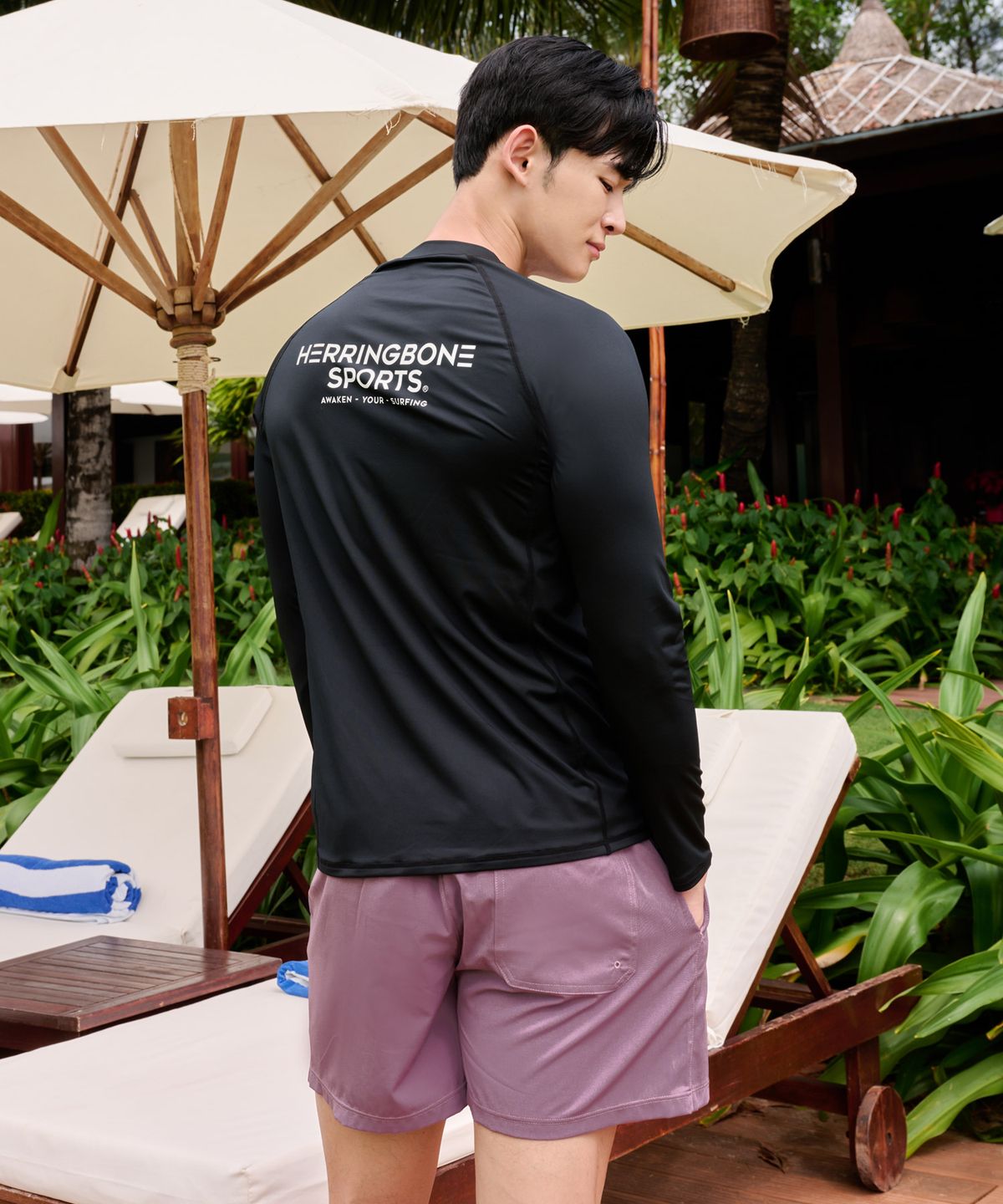 헤링본(HERRINGBONE) [SET] 남성 래쉬가드세트 레귤러핏 긴팔 & 3부 스윔팬츠 RI378 AI335