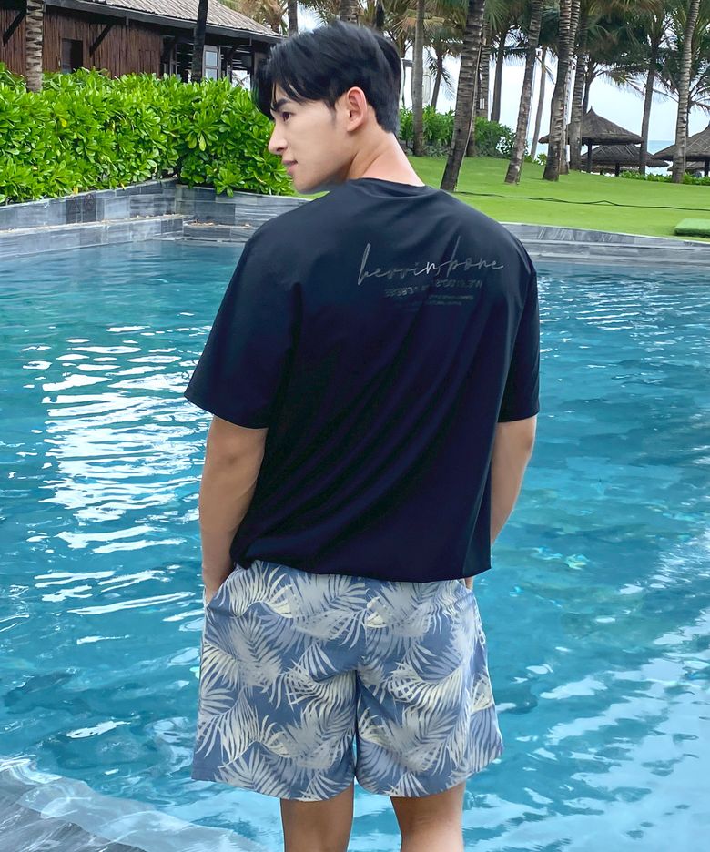 [SET] 남성 래쉬가드세트 루즈핏 반팔 & 5부 스윔팬츠 RI384 AI338