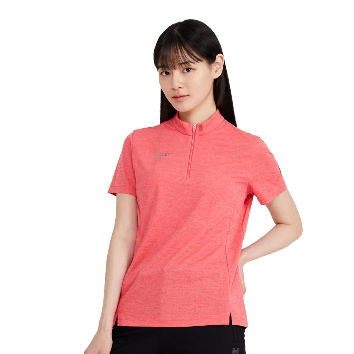 밀레(MILLET) LD 쿨스트라이프 집업 반팔 티셔츠_MXUUT574