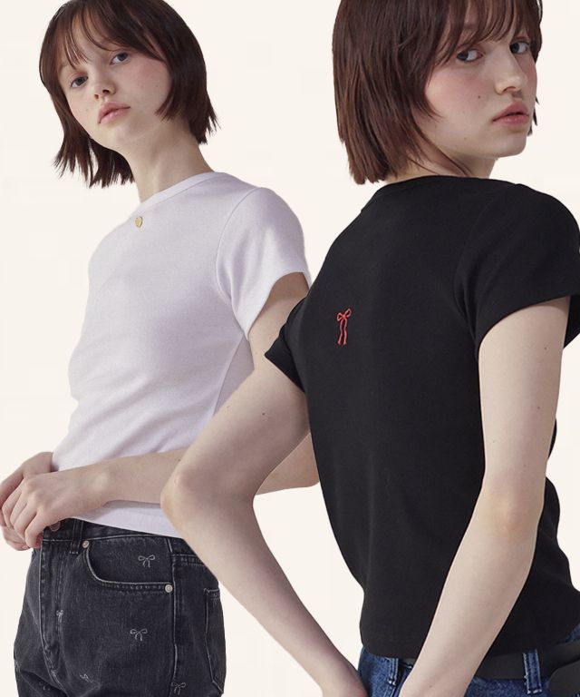 Tシャツ・カットソー RONRON BACK RIBBON HEART SLIM CROP T SHIRTS NAVY RR25AST3246 MUSINSA | RONRON [2PACK] BACK RIBBON HEART SLIM CROP T SHIRTS