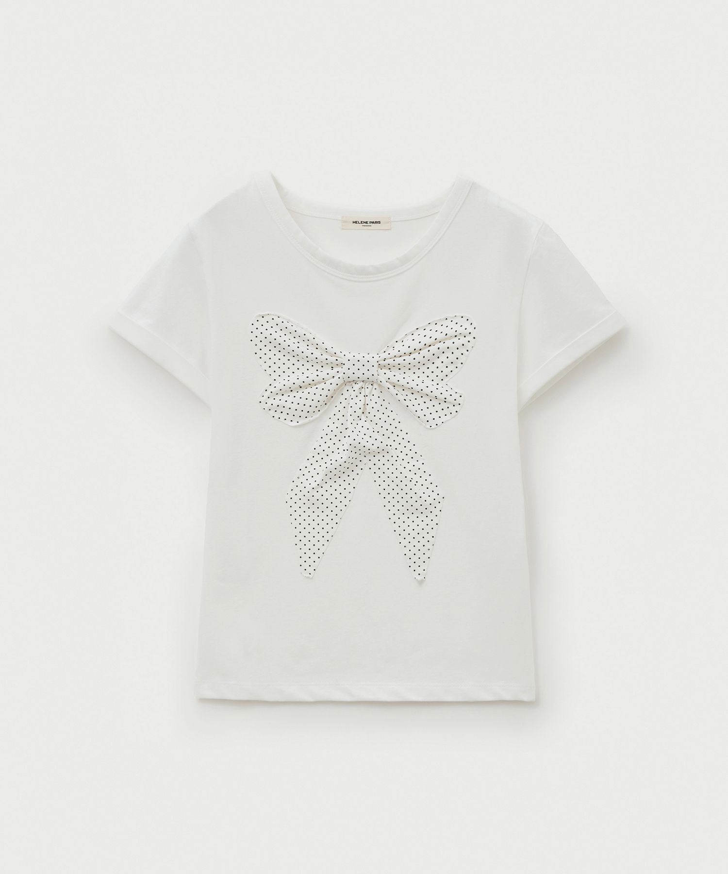 【HELENE PARIS】ONLY Stud Applique Half T-shirt Tシャツ MUSINSA | HELENE PARIS Ribbon Applique Dot Half T-shirt [Ivory]