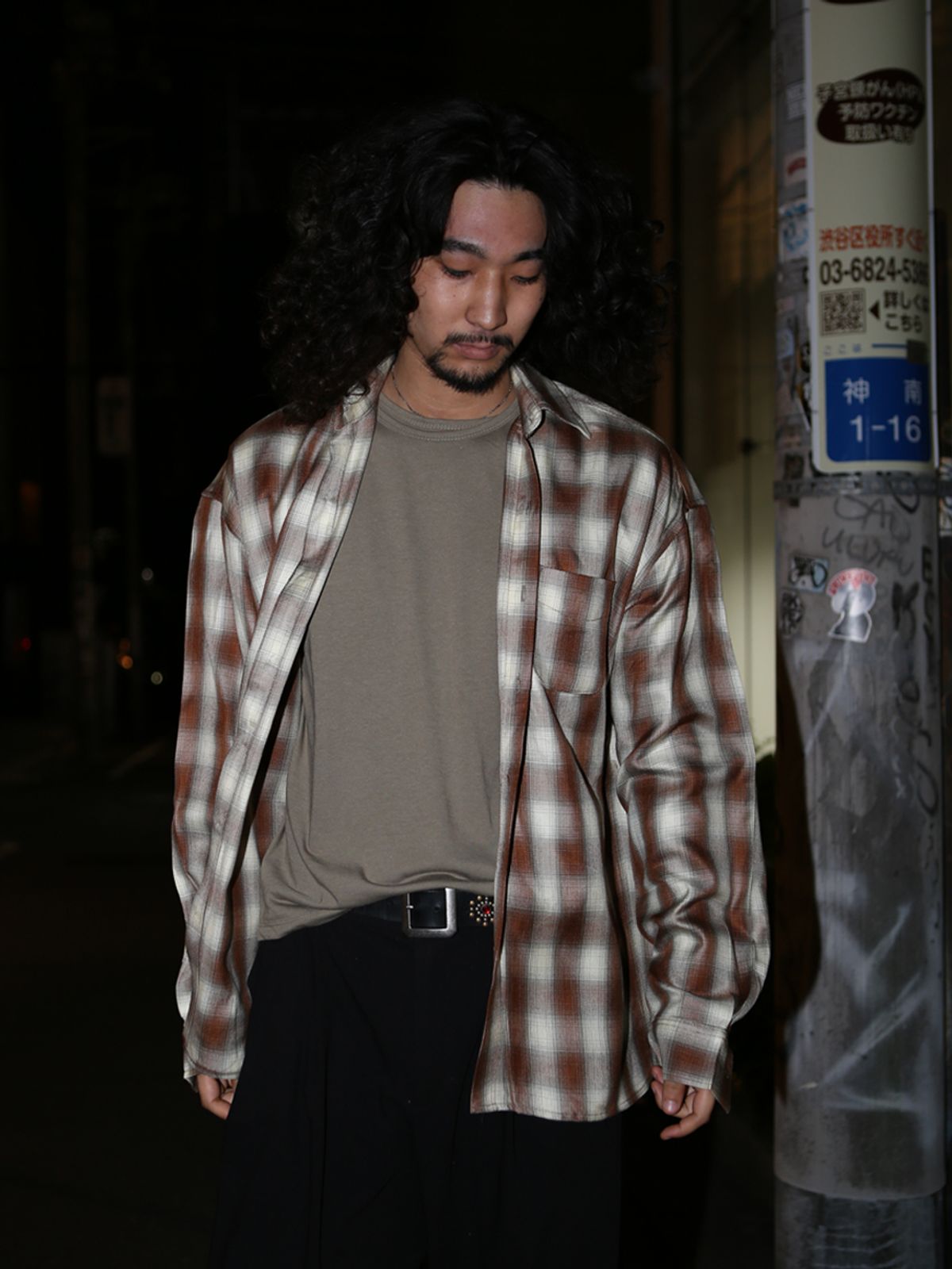 고저(GOZER) OVERSIZED FLANNEL CHECK SHIRT_BROWN