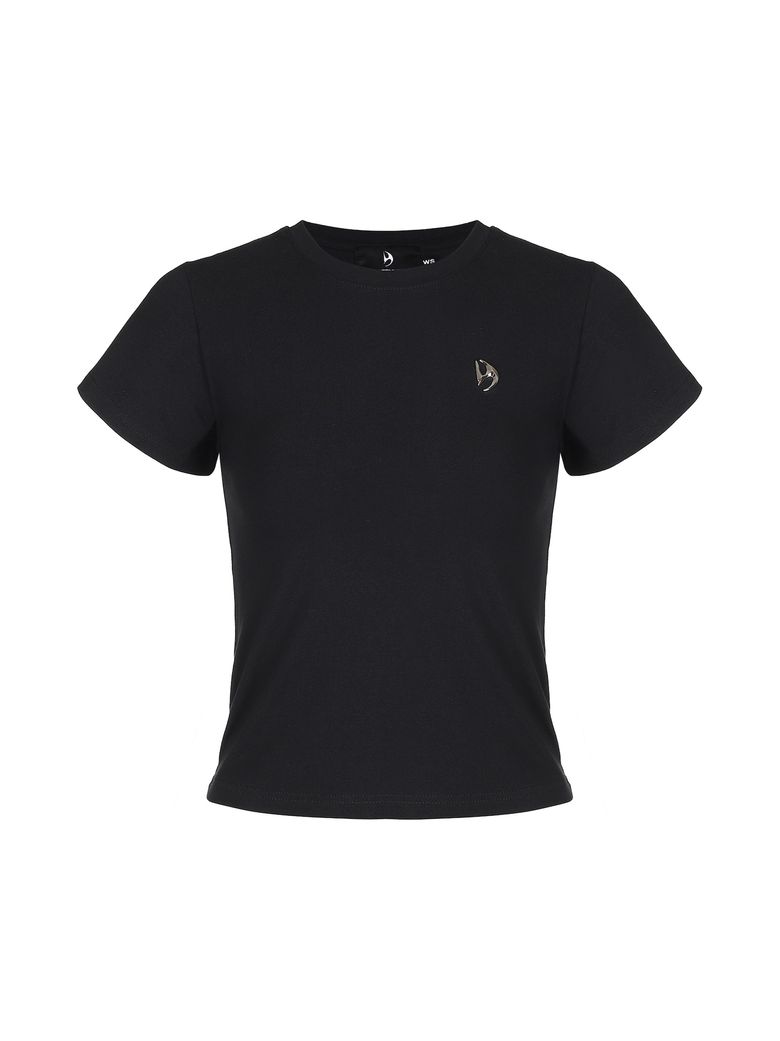 (W) DSMT METAL LOGO CROP TOP_BLACK