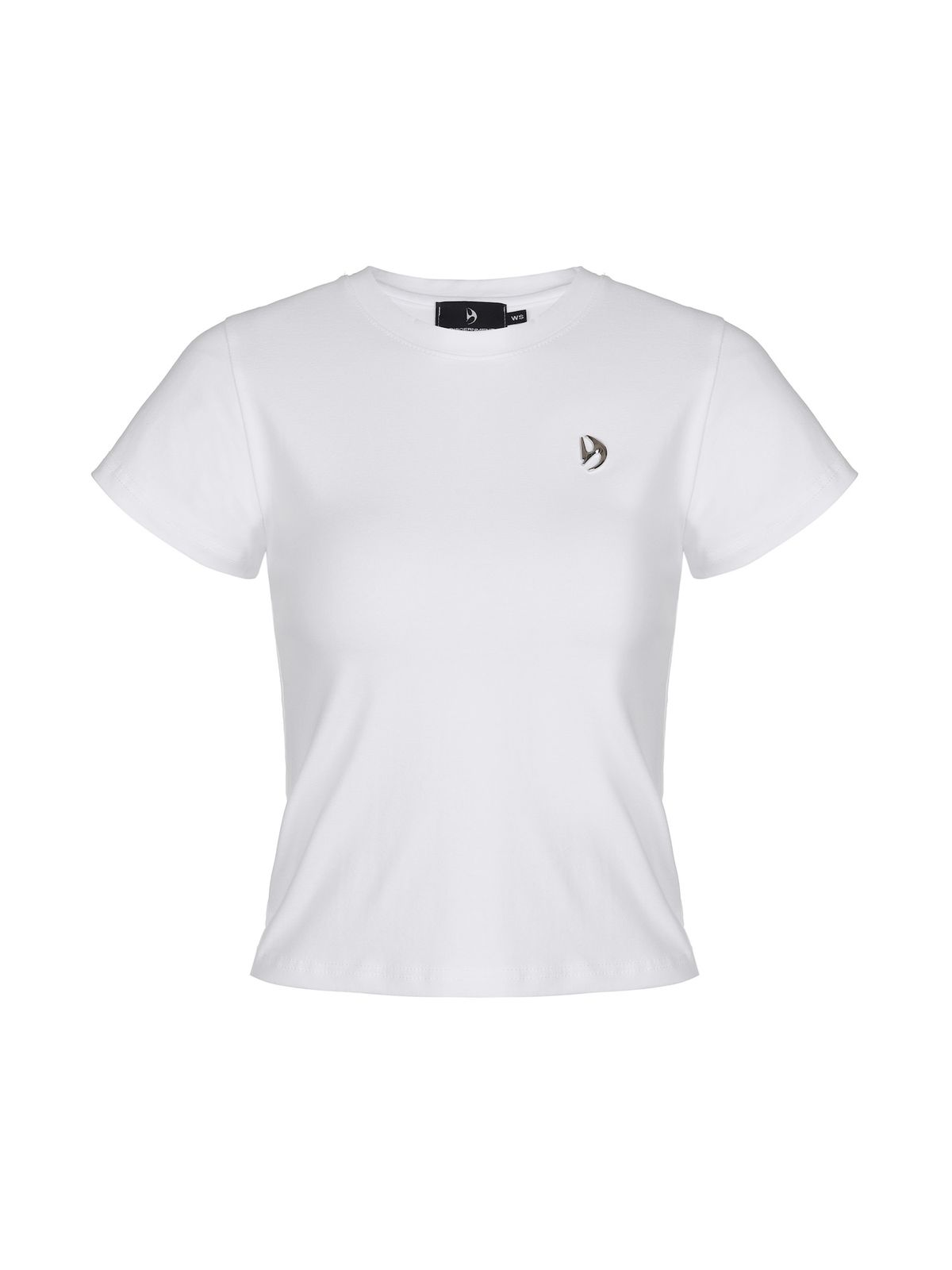 디에스엠티(DSMT) (W) DSMT METAL LOGO CROP TOP_WHITE