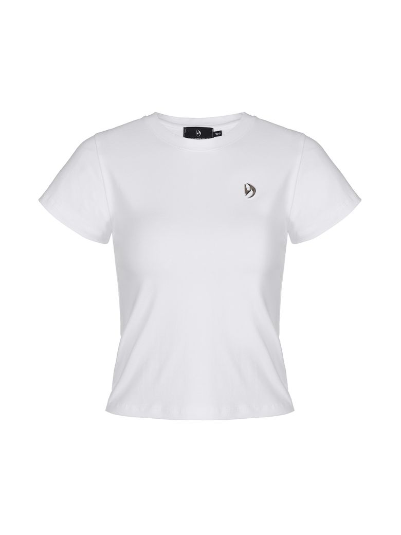 (W) DSMT METAL LOGO CROP TOP_WHITE
