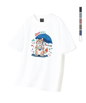 Hollysheesh Rainbow Cat 피그먼트 오버핏 반팔 티셔츠_6 COL (크롭 포함)