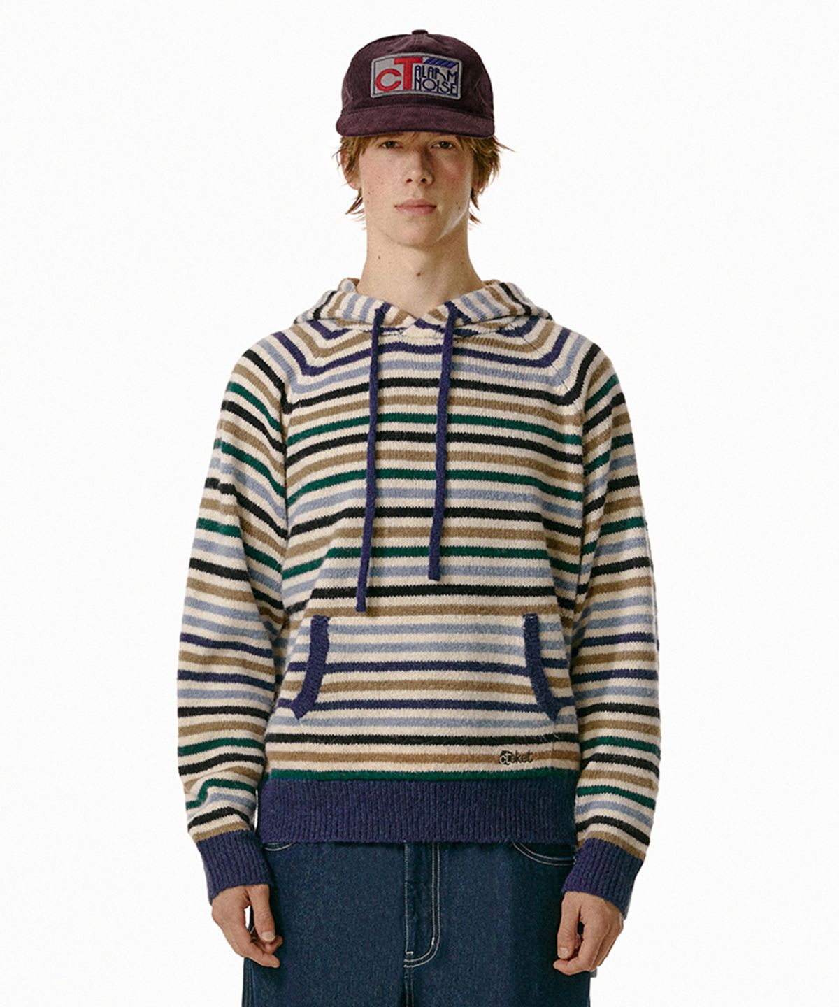 테켓(TEKET) Harmony Stripe Knit Hoodie Navy