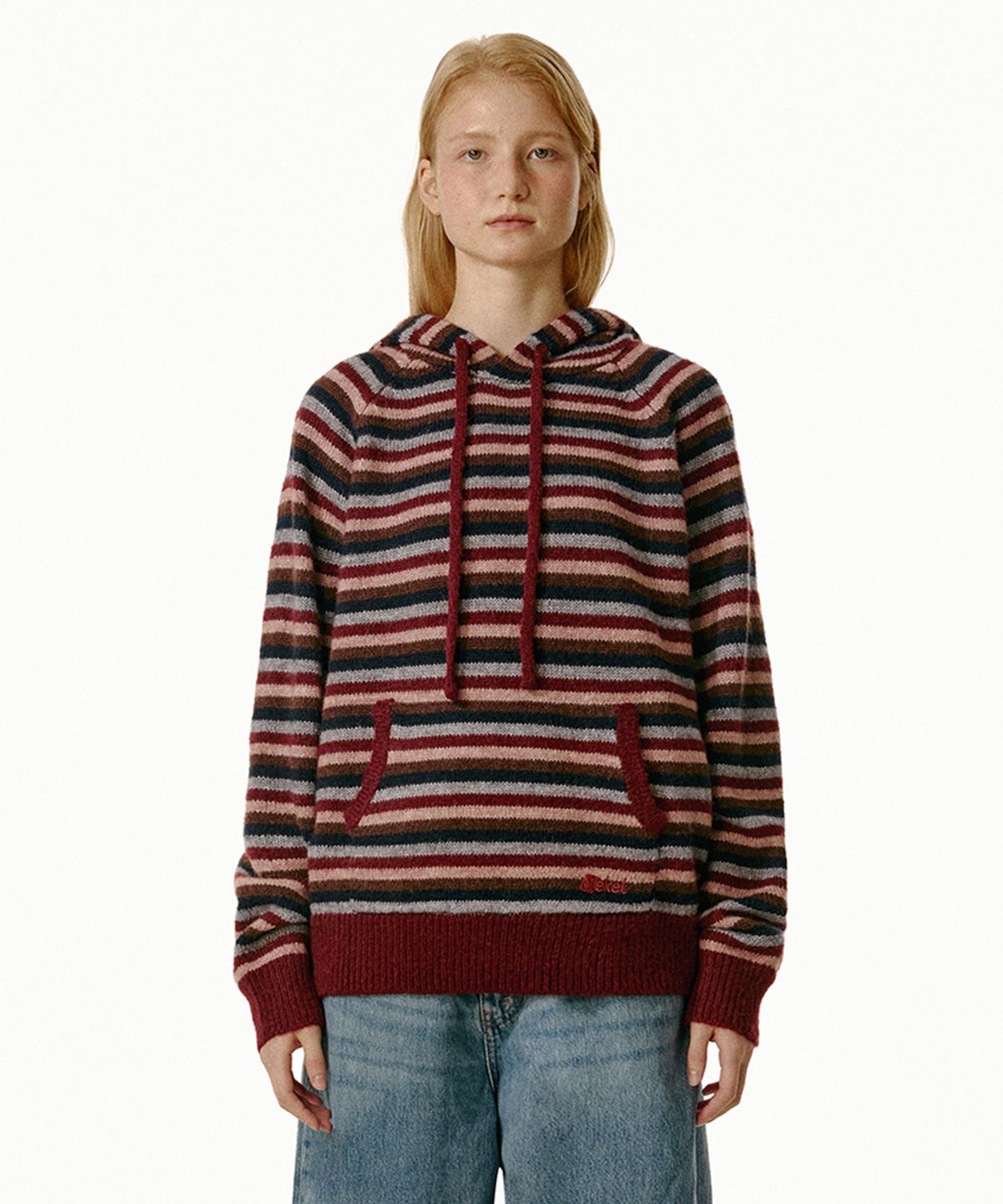 테켓(TEKET) Harmony Stripe Knit Hoodie Burgundy