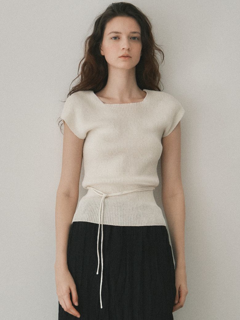 ribbed cap sleeveless knit top (cream)