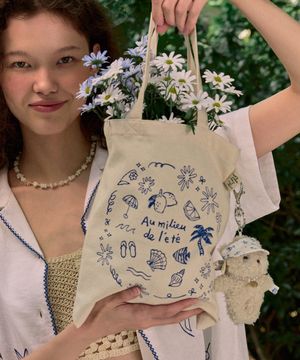 [논로컬 X 이하여백] Seaside Hand Drawing Eco Bag - Cream