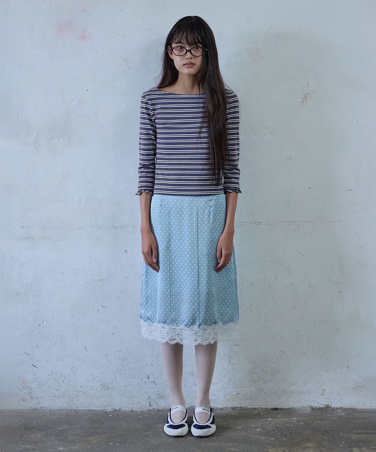 호쿠스포쿠스(HOKUSPOKUS) 밀키 도트 레이스 스커트_스카이블루