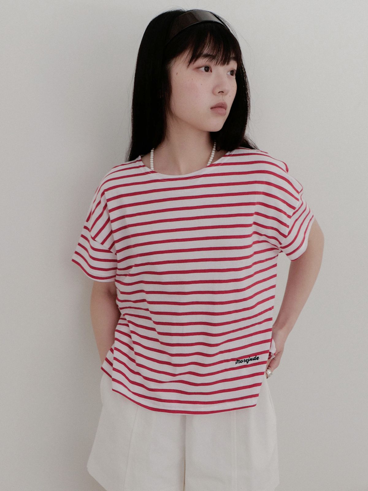 모어쥬드(MOREJUDE) Simple logo stripe t-shirt 3color