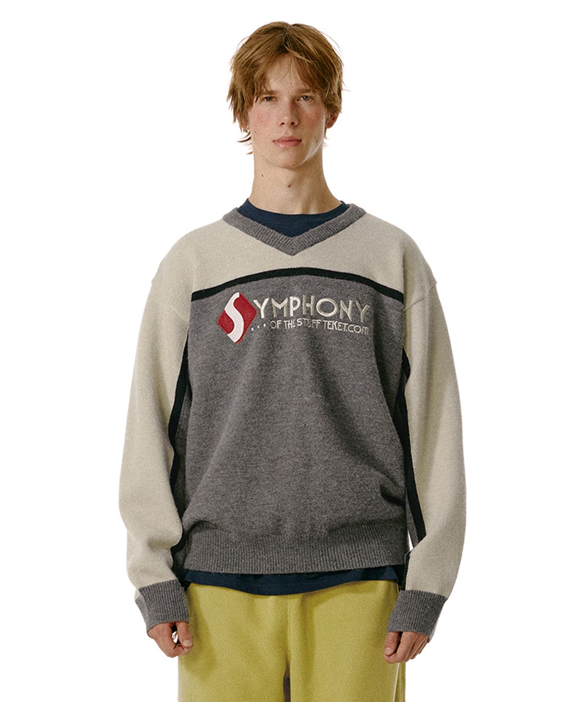 테켓(TEKET) Symphony V-Neck Knit Sweater Melange Gray