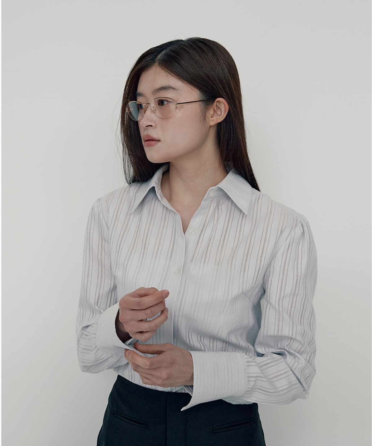모슬루(MOSLU) Stripe shirt (Grey)_Italian fabric