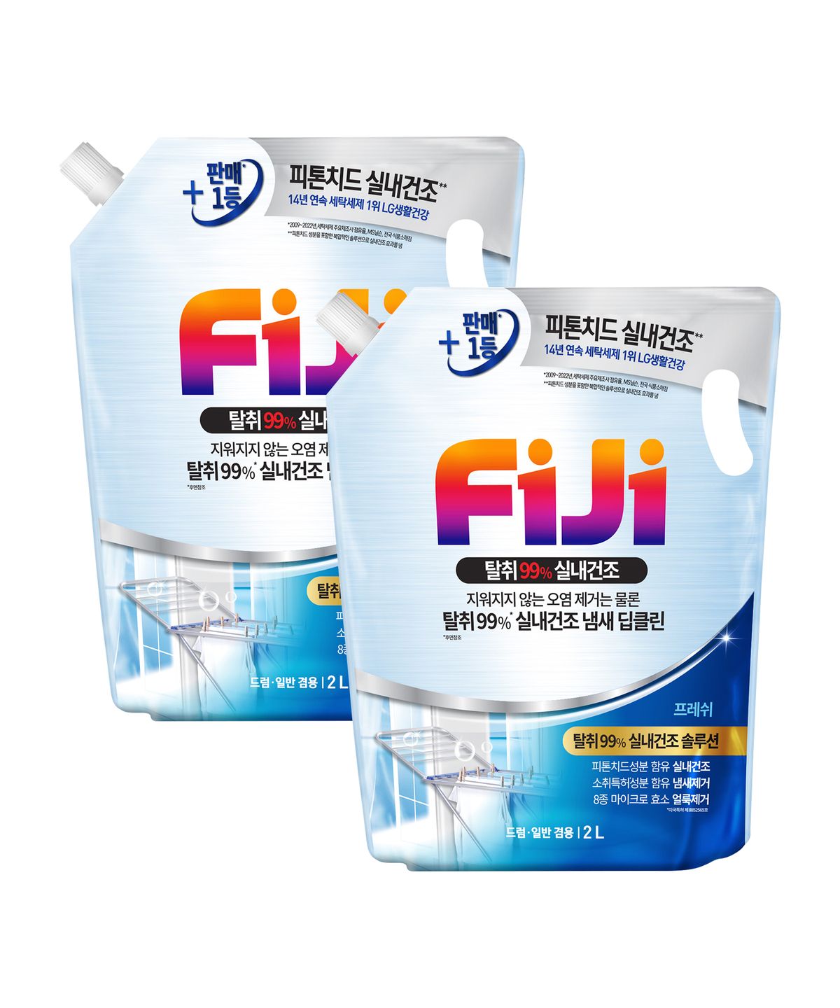 피지(FIJI) 탈취99% 실내건조 액체세제 일반/드럼 겸용 프레쉬 2L x 2개