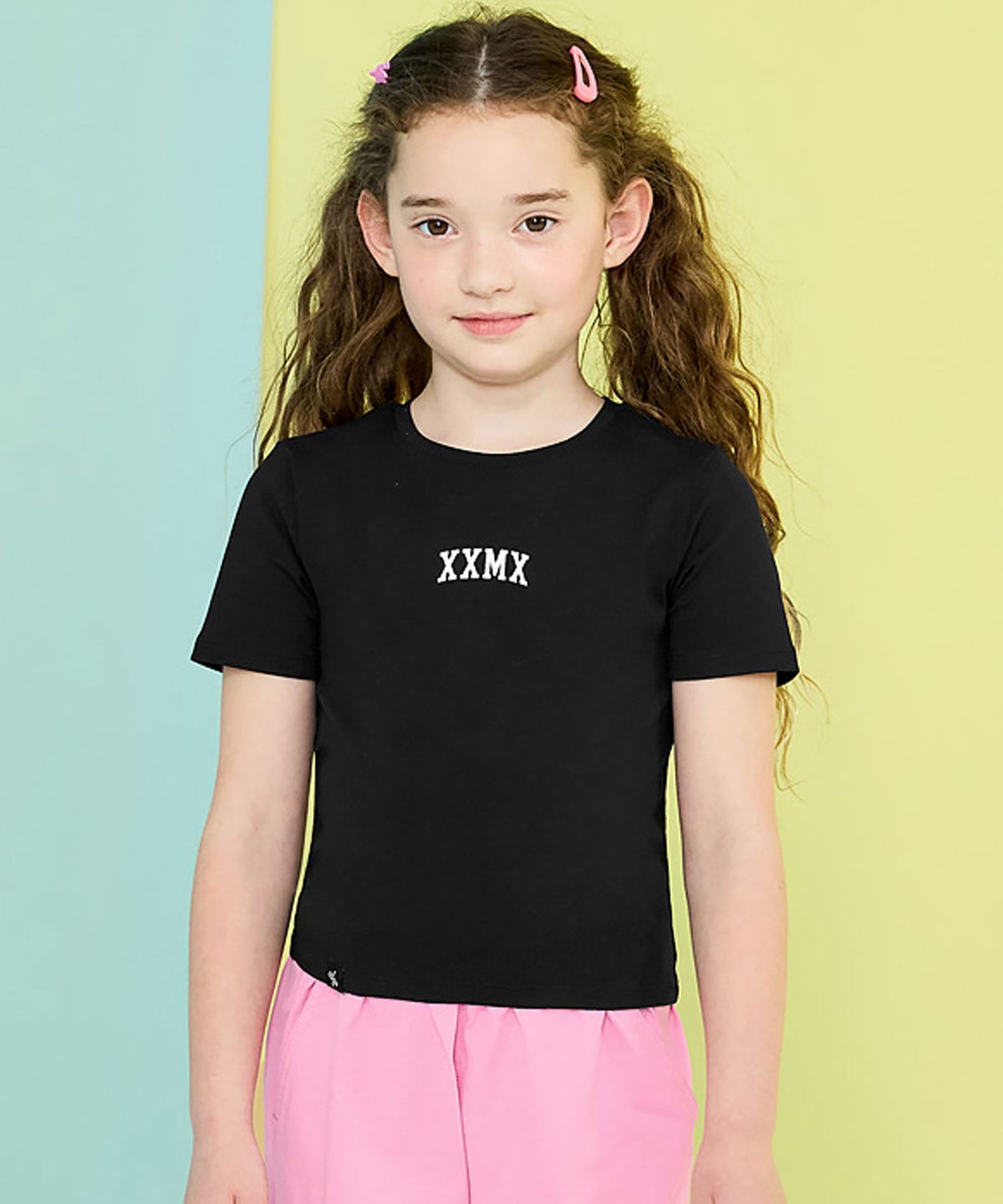 젝시믹스 키즈(XEXYMIX KIDS) 코튼라이크 키즈 세미 크롭 숏슬리브 XKFST02J2