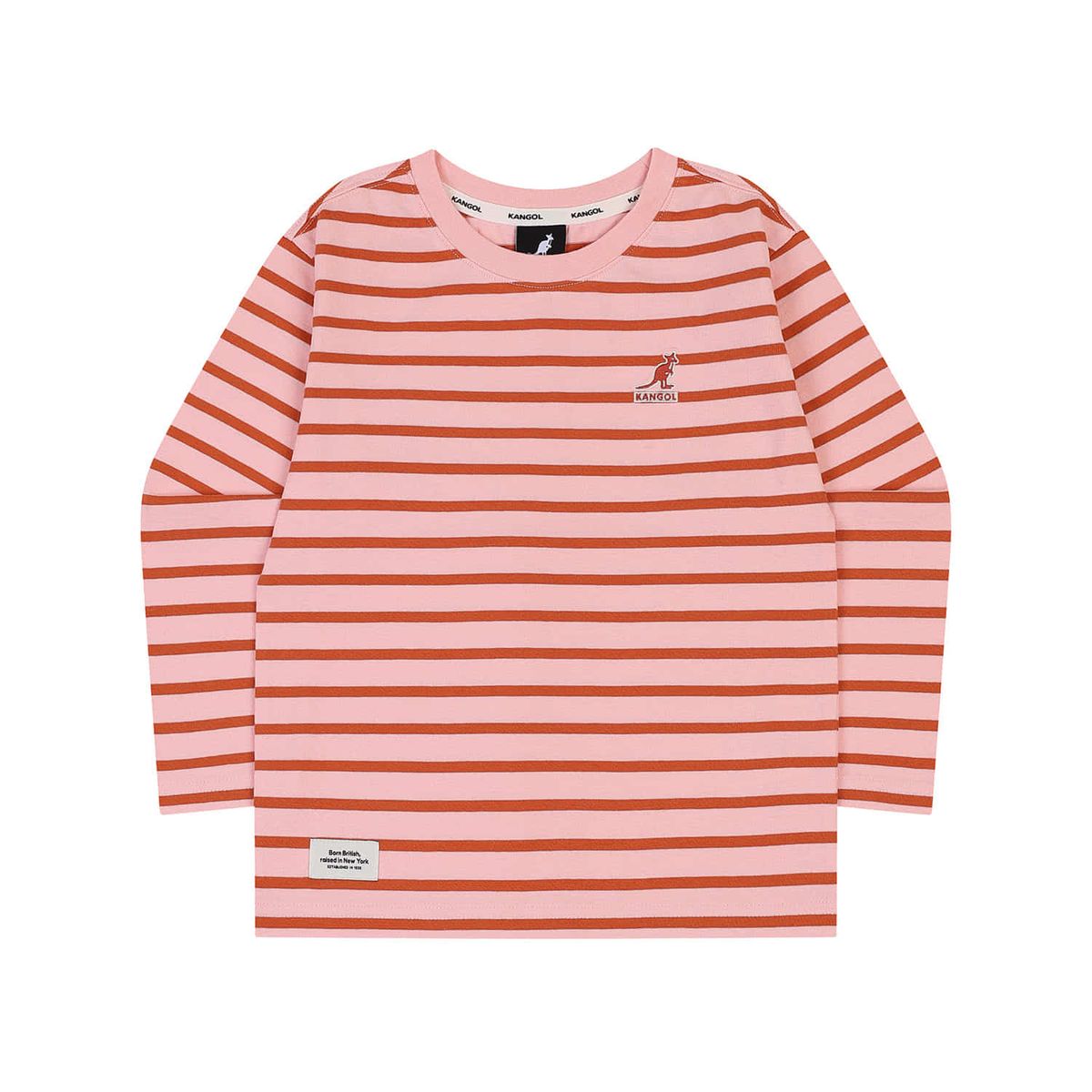 캉골키즈(KANGOL KIDS) 클럽 로고 롱 슬리브 스트라이프 티셔츠 RC 0002 핑크