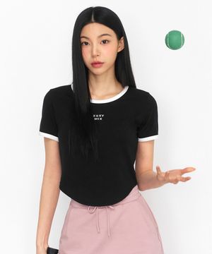 소프트 라인 배색 크롭탑 블랙 XFK2TS1105