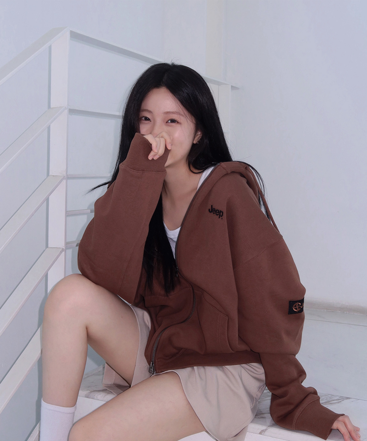 지프(JEEP) 2WAY 오버핏 스몰 지프 후드집업 (JR5TZU051BR)
