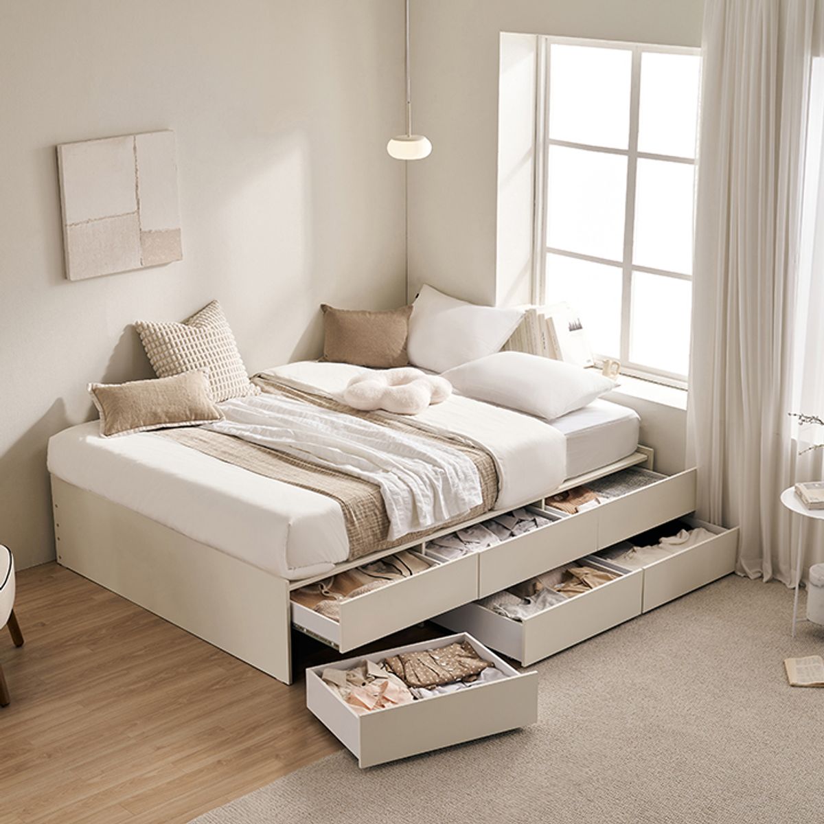 삼익가구(SAMICK) 식스 6단 400서랍 빅수납 침대(본넬 매트리스-퀸)