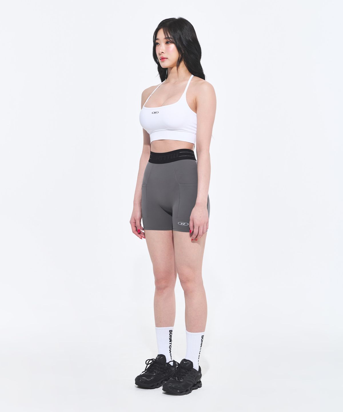 본투윈(BORN TO WIN) REFLECTIVE OUT BAND POCKET 3.5 BIKER SHORTS [CHARCOAL]