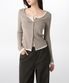 우먼즈 리브드 슬림 스쿱 넥 레이어드 저지 가디건 [더스티 베이지]