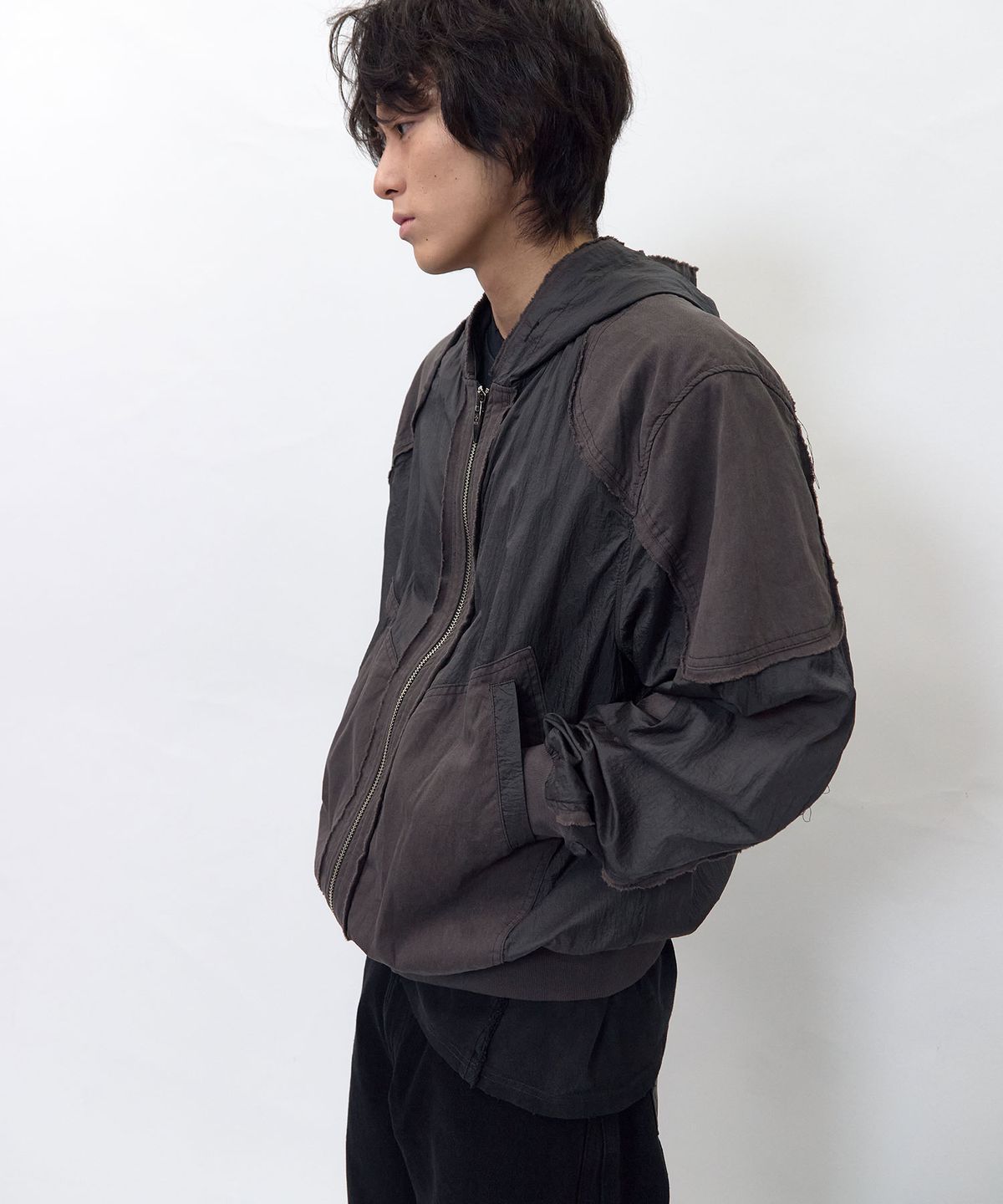 비엘알(BLR) Raw-edged Sheer Hoodie Jacket Black
